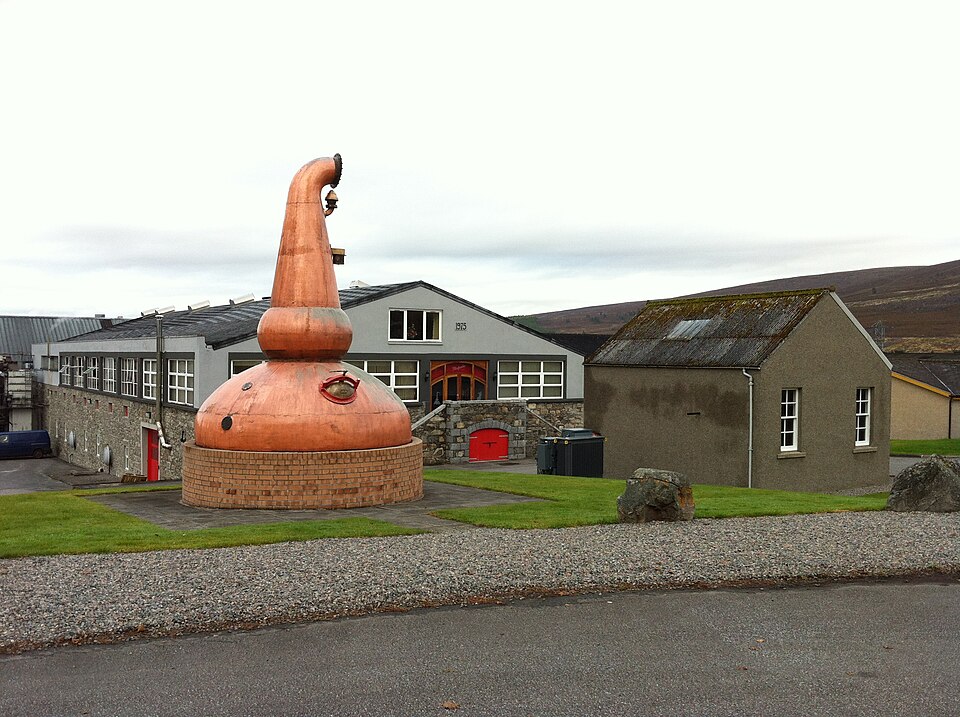A copper pot still at Glenfarclas distillery, Ballindalloch, Speyside