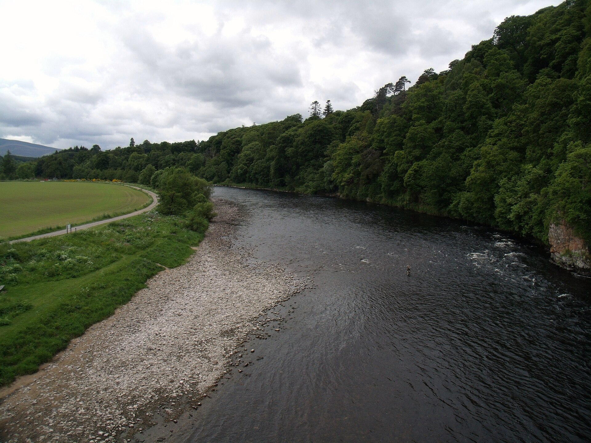 The River Spey flowing under wooded banks at Craigellachie